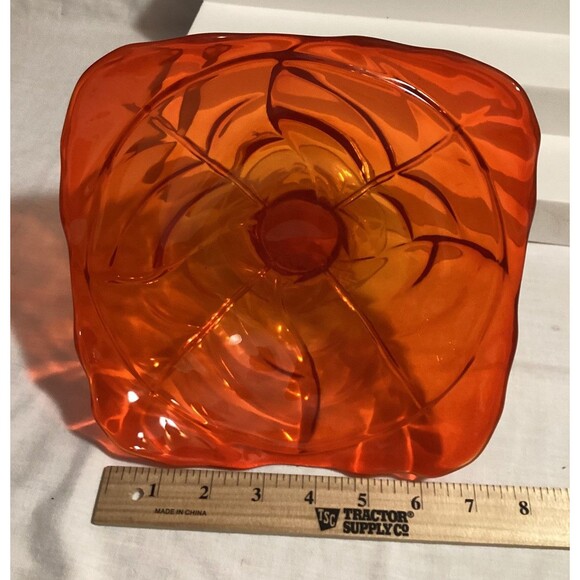 Viking Amberina Orange Yellow Glass Handblown Pedestal Bowl Dish 8" MCM Decor - Picture 6 of 13